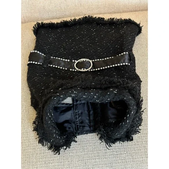 Dog Sparkly Jacket with Bling Belt Dress Costume Outfit Pet Fashion Black Sz M - Picture 3 of 8